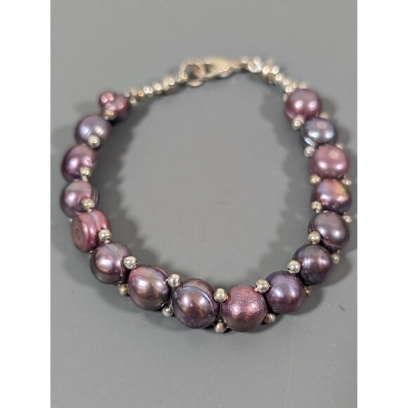 Artisan Purple Dyed Baroque Pearl Tennis Bracelet 6.5" - Picture 1 of 9